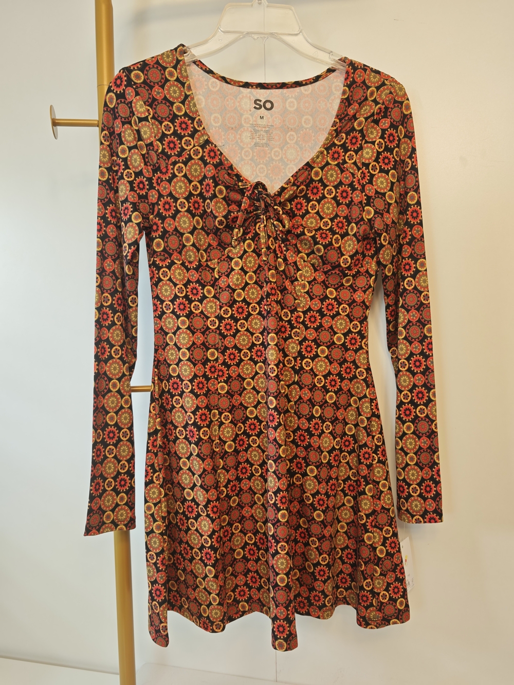 SO Vintage 70s inspired Floral Tie-Front Babydoll Long Sleeve Muticolored Dress